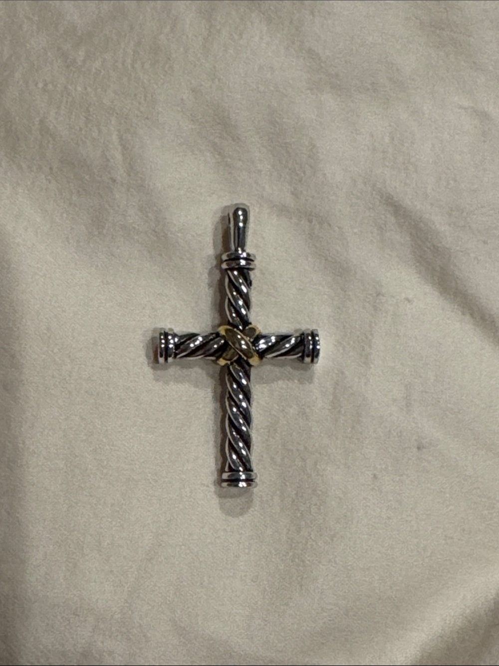 David Yurman Style Silver and Gold Cross Pendant
